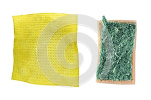 Used scrub cleaning sponge and kitchen sponge cloth isolated