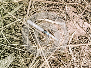 A used syringe was lying on the ground.