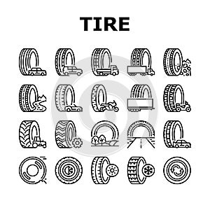 Used Tire Sale Shop Business Icons Set Vector