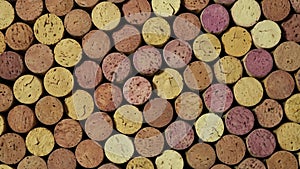 Used vintage wine corks, top view. Rotation. Design element.