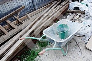 Used wheelbarrow outdoors