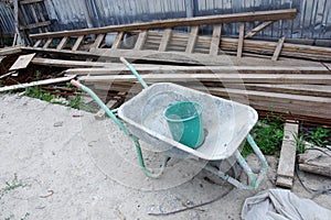 Used wheelbarrow outdoors