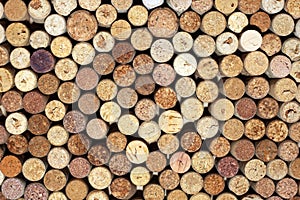 Used wine bottles corks background close
