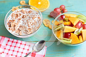 Useful breakfast from porridge and fruit photo