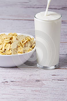 Useful healthy breakfast. Flakes with milk