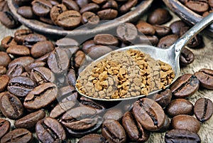 Useful natural aromatic instantly instant coffee close-up