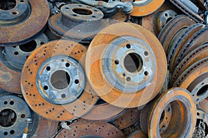 Useless, old rusty brake discs photo