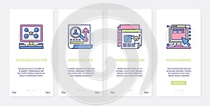 User analysis digital system, programming technology UX, UI mobile app page screen set