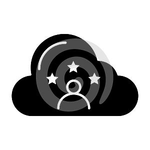User in cloud solid icon. Cloud with person and stars vector illustration isolated on white. Favored person and stars in