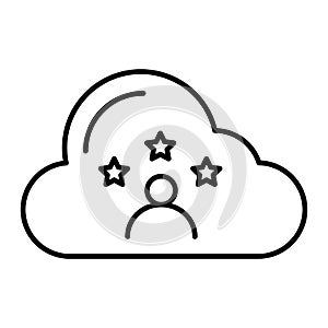 User in cloud thin line icon. Cloud with person and stars vector illustration isolated on white. Favored person and