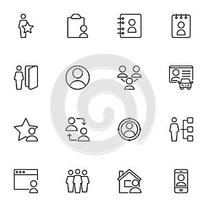 User contact line icons set