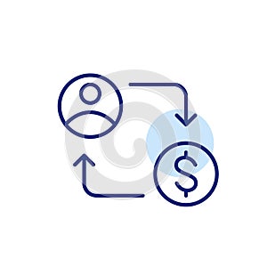 User and dollar symbols connected with arrows. Movement money between users, p2p transactions. Pixel perfect icon