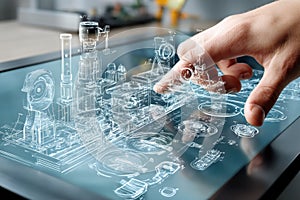 User Engages With a Floating Interface in Augmented Reality, Exploring Interactive Digital Elements in a Modern