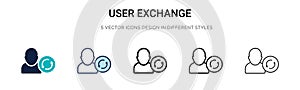 User exchange symbol icon in filled, thin line, outline and stroke style. Vector illustration of two colored and black user