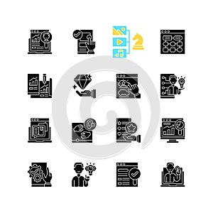 User experience black glyph icons set on white space