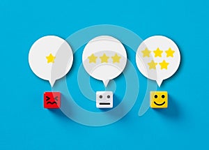 User experience or customer satisfaction concept. Client service or product evaluation