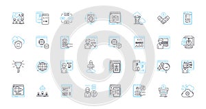 User experience linear icons set. Interface, Navigation, Interaction, Design, Usability, Accessibility, Consistency line