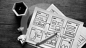 User experience mobile application wireframe.