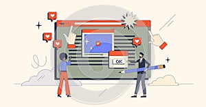 User experience optimization or UX for website retro tiny person concept
