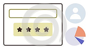 User Feedback and Analytics Concept with Rating, User Profile, and Pie Chart Elements