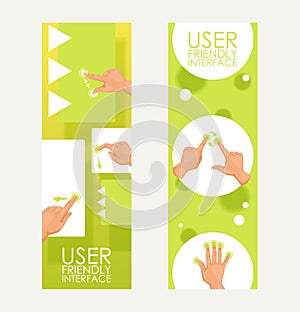 User friendly interface symbols, moves set of horizontal banners. Mobile tablet touch screen hand gestures flat icons photo