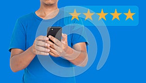 User give rating to service experience on online application for Customer review satisfaction feedback survey concept