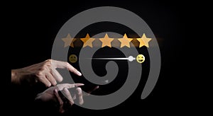 User give rating to service experience on online application. Customer review satisfaction feedback survey concept. Client