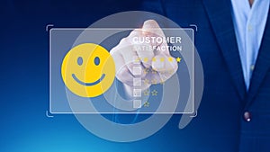 User gives rating to service experience on online application, Customer review satisfaction feedback survey concept