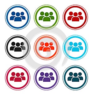 User group icon flat round buttons set illustration design