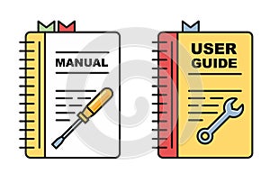 User guide book - manual or instructions icons, spiral book