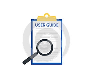 User guide document or notepad icon design. Handbook, instruction and guidebook. Guidebook tutorial, help and instruction.