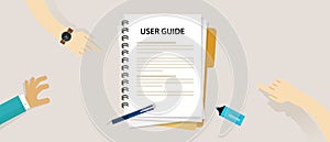 User guide document on table book manual photo