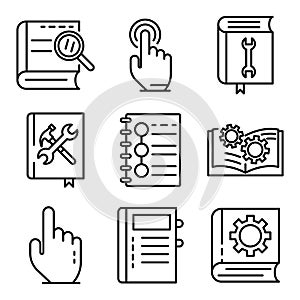 User guide icons set, outline style