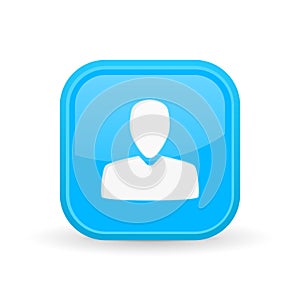 User icon. Blue square shiny button