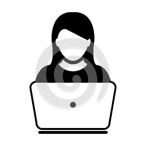 User Icon Vector With Laptop Computer Female Person Profile