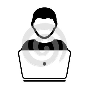 User Icon Vector With Laptop Computer Male Person Profile Avatar