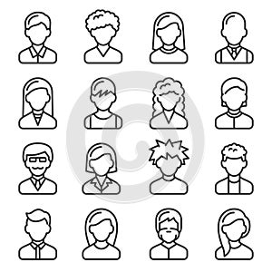 User Icons set on White Background. Line Style Vector