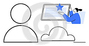 User Profile, Data Storage, and Online Learning Concept with Digital Elements and Cloud Connection