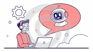 User Interacting with AI Chatbot, Digital Assistant, vector design Generative AI