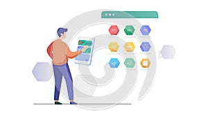 User Interacting with Digital Interface, App Development UI UX Design, vector design Generative AI