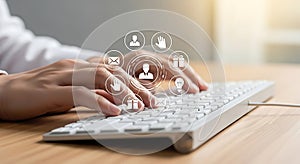 User interacting with a digital interface on a computer keyboard