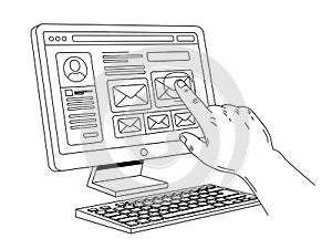 User interacting with digital interface on computer screen