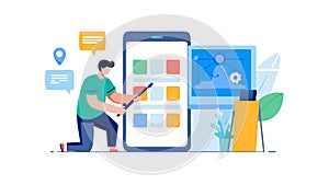 User Interacting with Mobile Application Features, vector design Generative AI