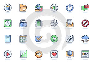 User interface buttons web flat line icon. Bundle outline pictogram