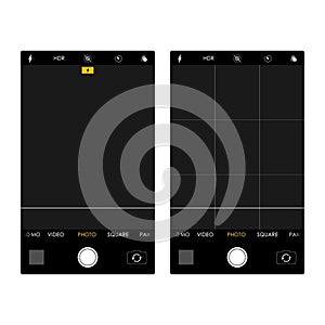 User interface of camera viewfinder. Focusing screen in recording time. Gallery, hdr, quality, image stabilization icon, ui.