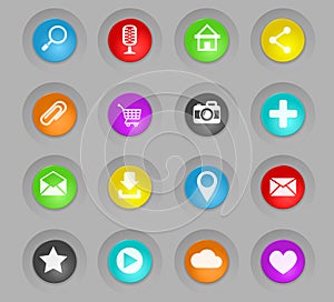 User interface colored plastic round buttons icon set