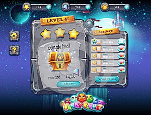 User interface for computer games and web design with buttons, prizes, levels and other elements. Set 2.