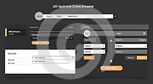 User interface design for an application. Features dropdown menus, buttons, and