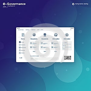User interface design for an e-Governance platform. Displays sections for forms,