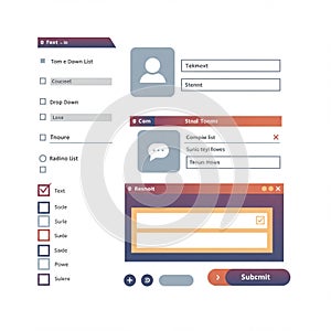User interface design elements featuring a minimalist style with pastel colors.